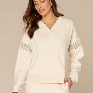 Democracy Cream Lace-Trim Hooded Pullover